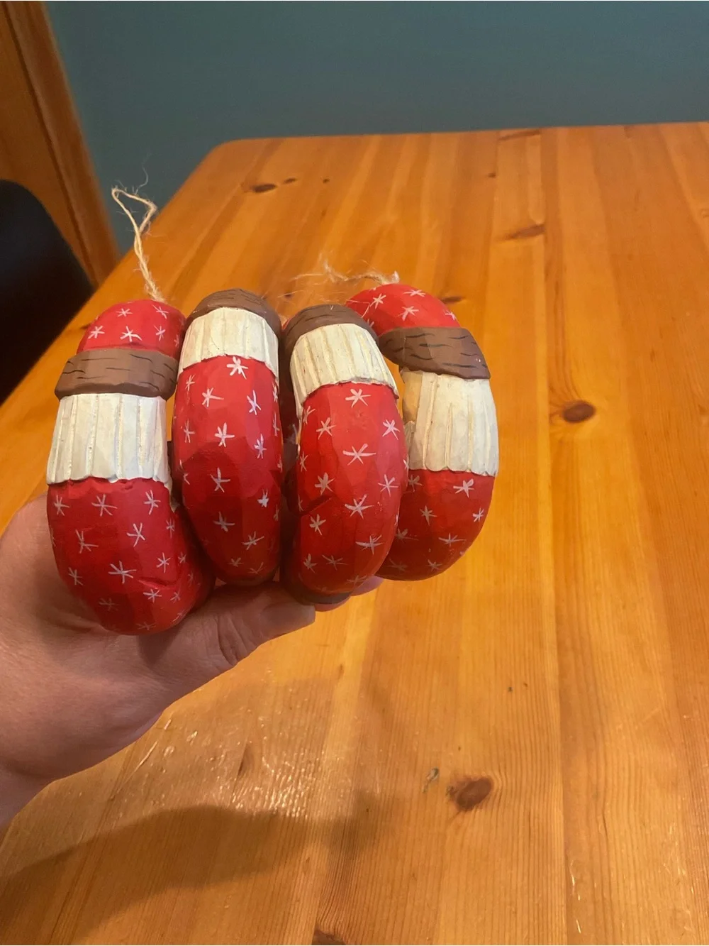 CRESCENT MOON SANTA WOODEN ORNAMENTS PRIMITIVE FARMHOUSE RUSTIC CHRISTMAS 4 LOT